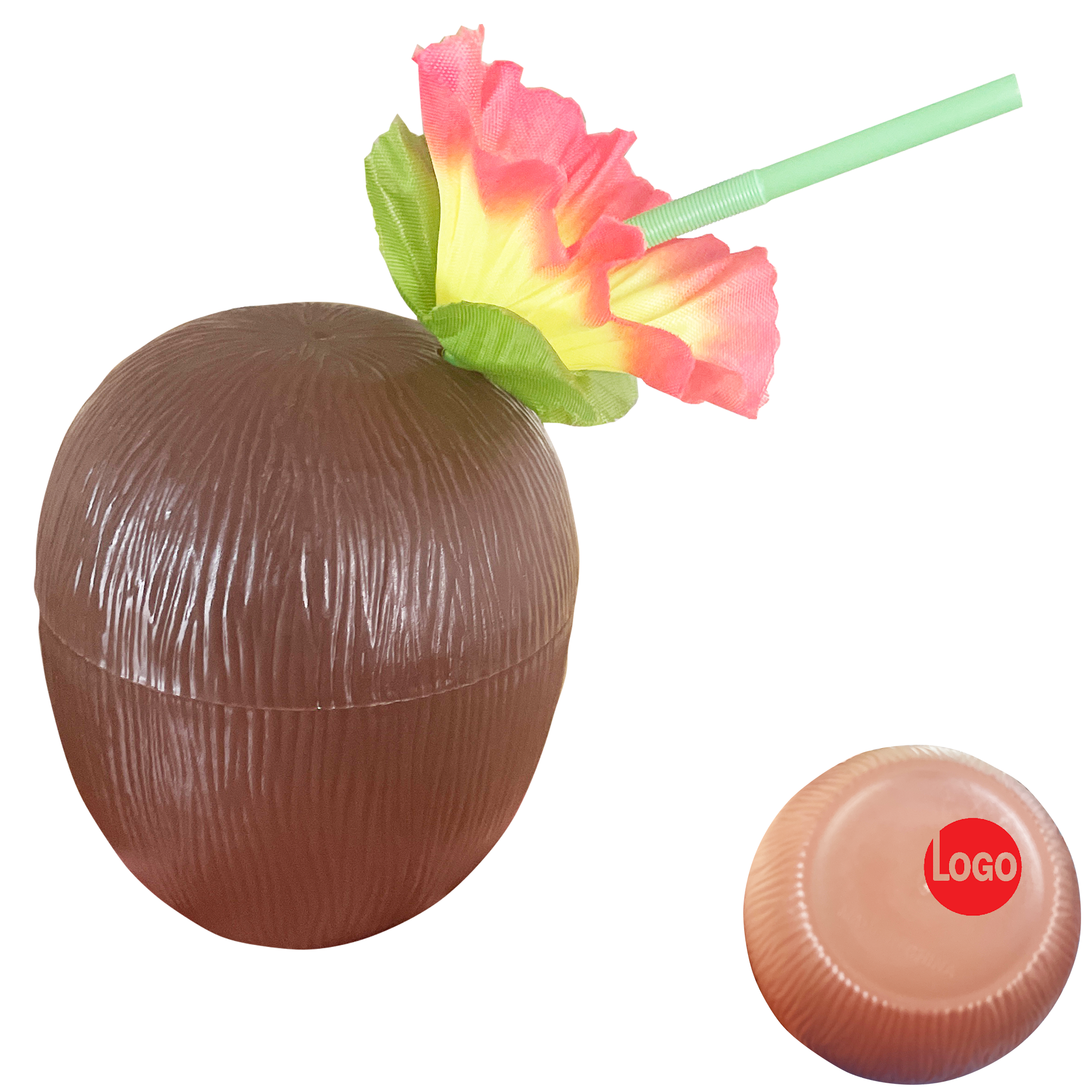 16oz Budget Coconut Cups with Flower Straws 2
