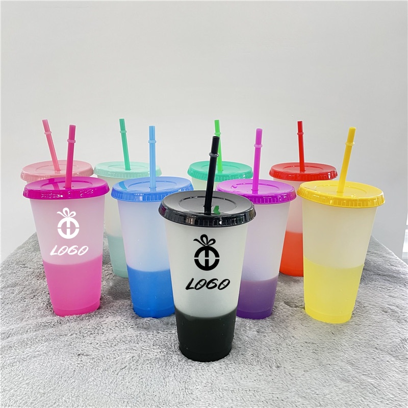 24 Oz. PP Plastic Color Changing Cup Set with Straws 5