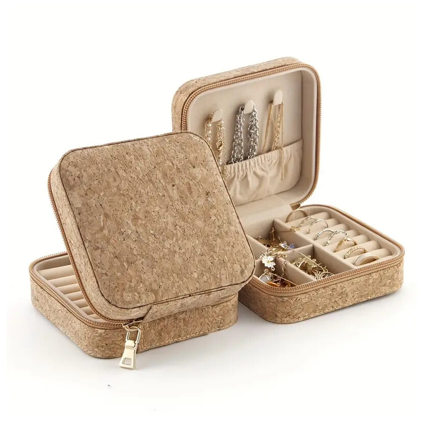 Retro portable travel cork Jewelry storage case/box 3