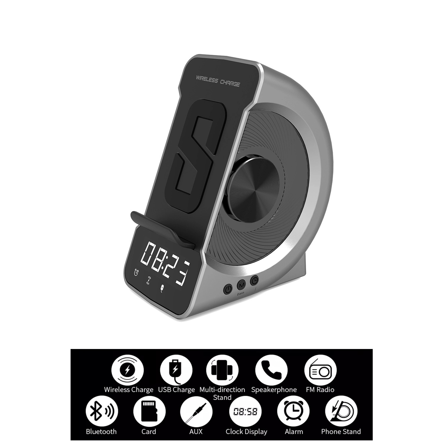 Bluetooth Speaker With Wireless Charger Radio Clock 2