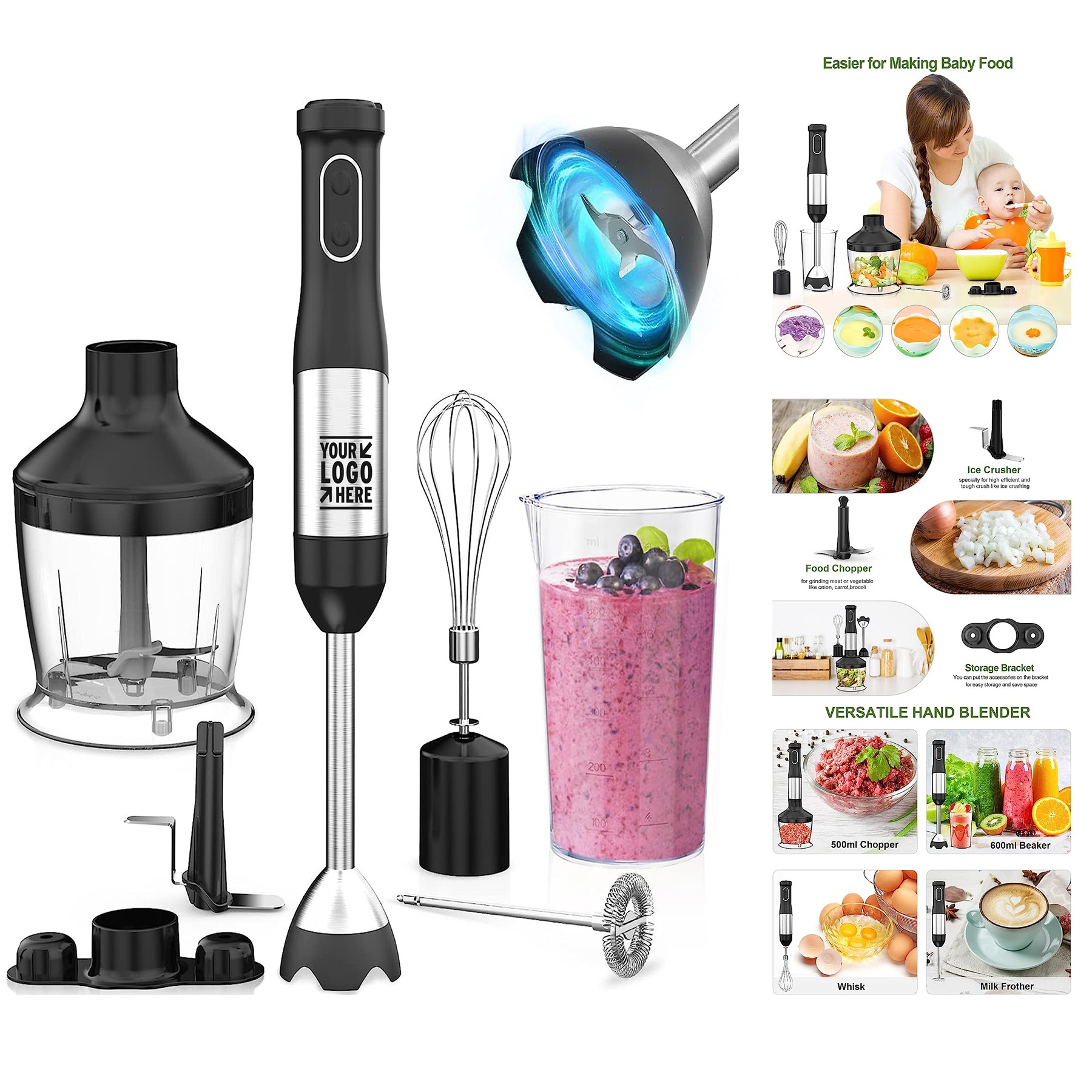 20-Speed 7 in 1 Immersion 800W Scratch Resistant Hand Blender 3