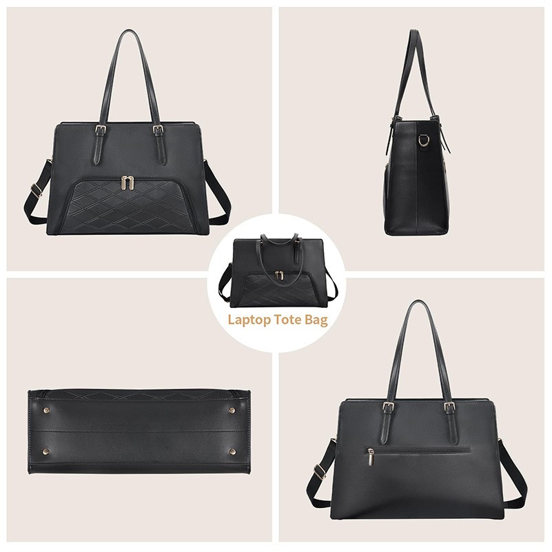 PU Leather Laptop Tote Bag with Insulated Lunch Compartment 2