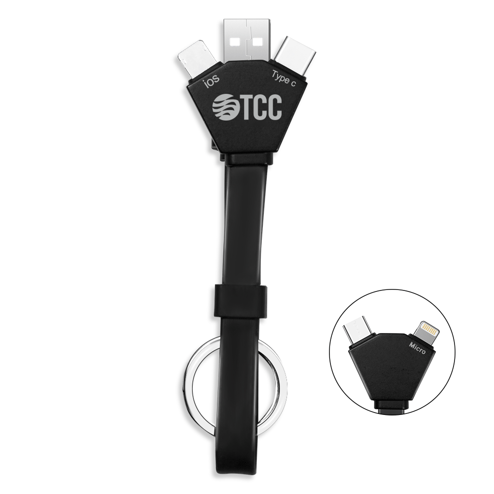 Kelso 22cm length TPE 3in1 Charging Cables w/ USB tip, Type C tip, iPhone & Android 2 in 1 tip