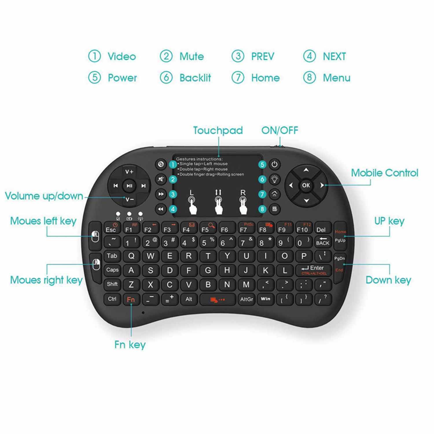 Mini Wireless Keyboard with Touchpad 2