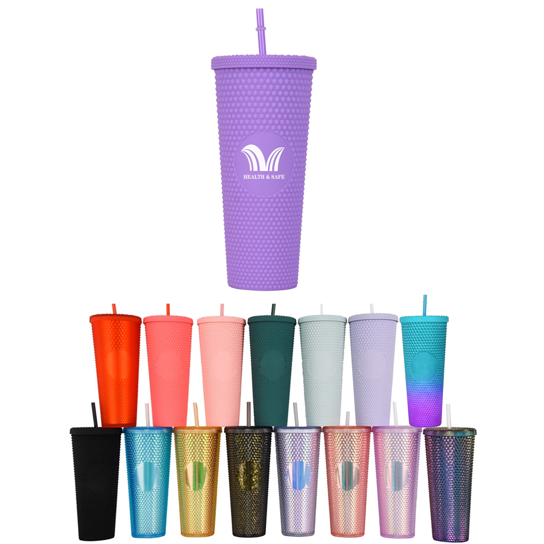 24oz Diamond Plastic Tumbler With Lid and Straw 4