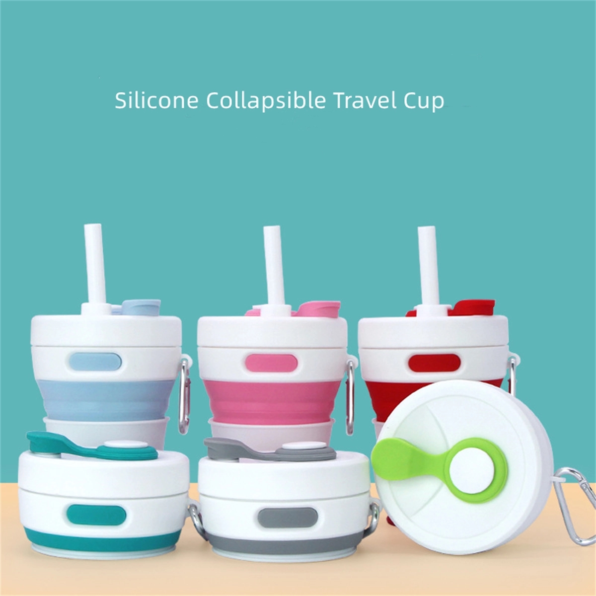 15Oz Silicone Collapsible Travel Cup With Straw 3