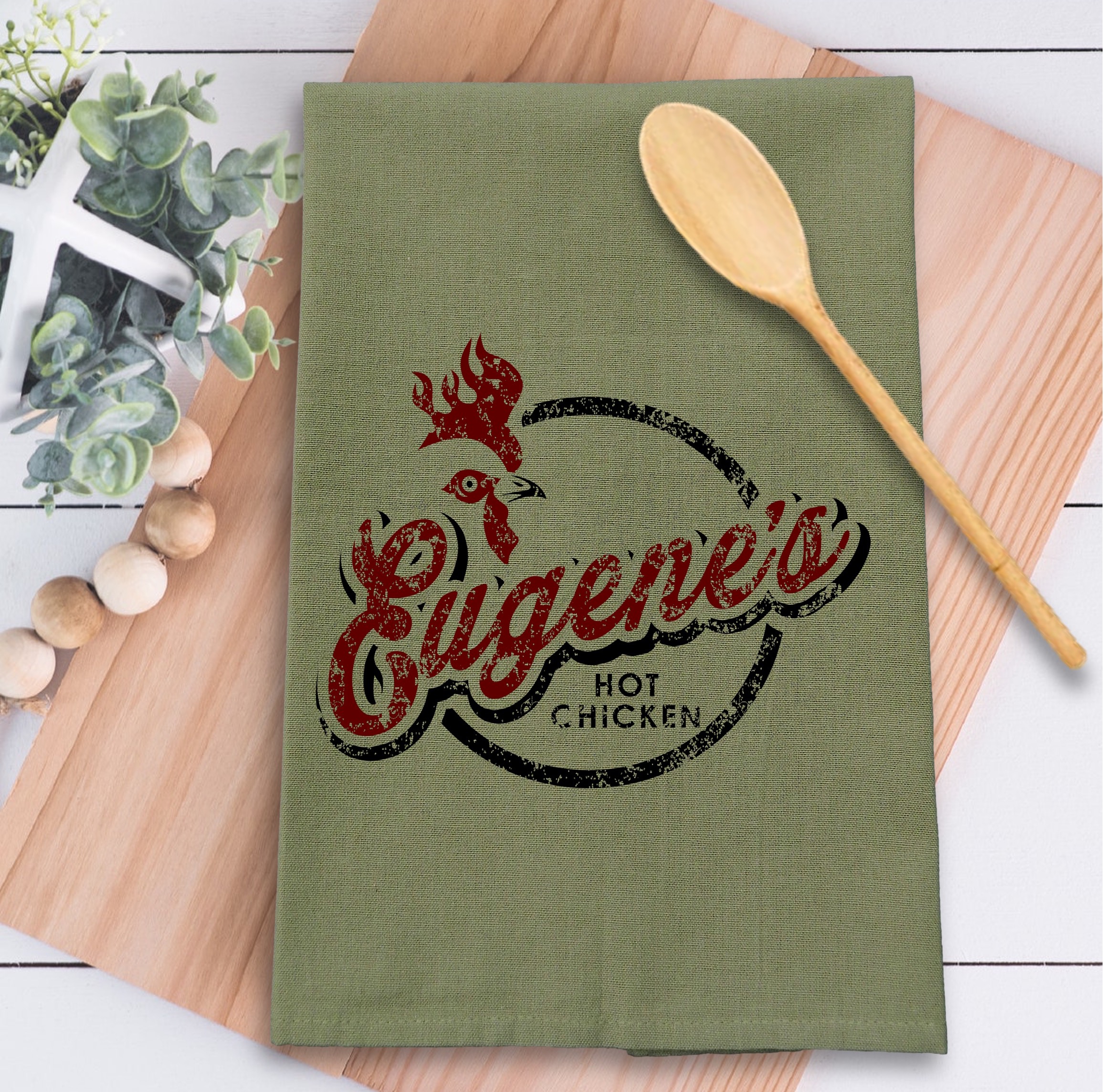 Sage Solid Plain Weave Kitchen Towel with Custom Print 4