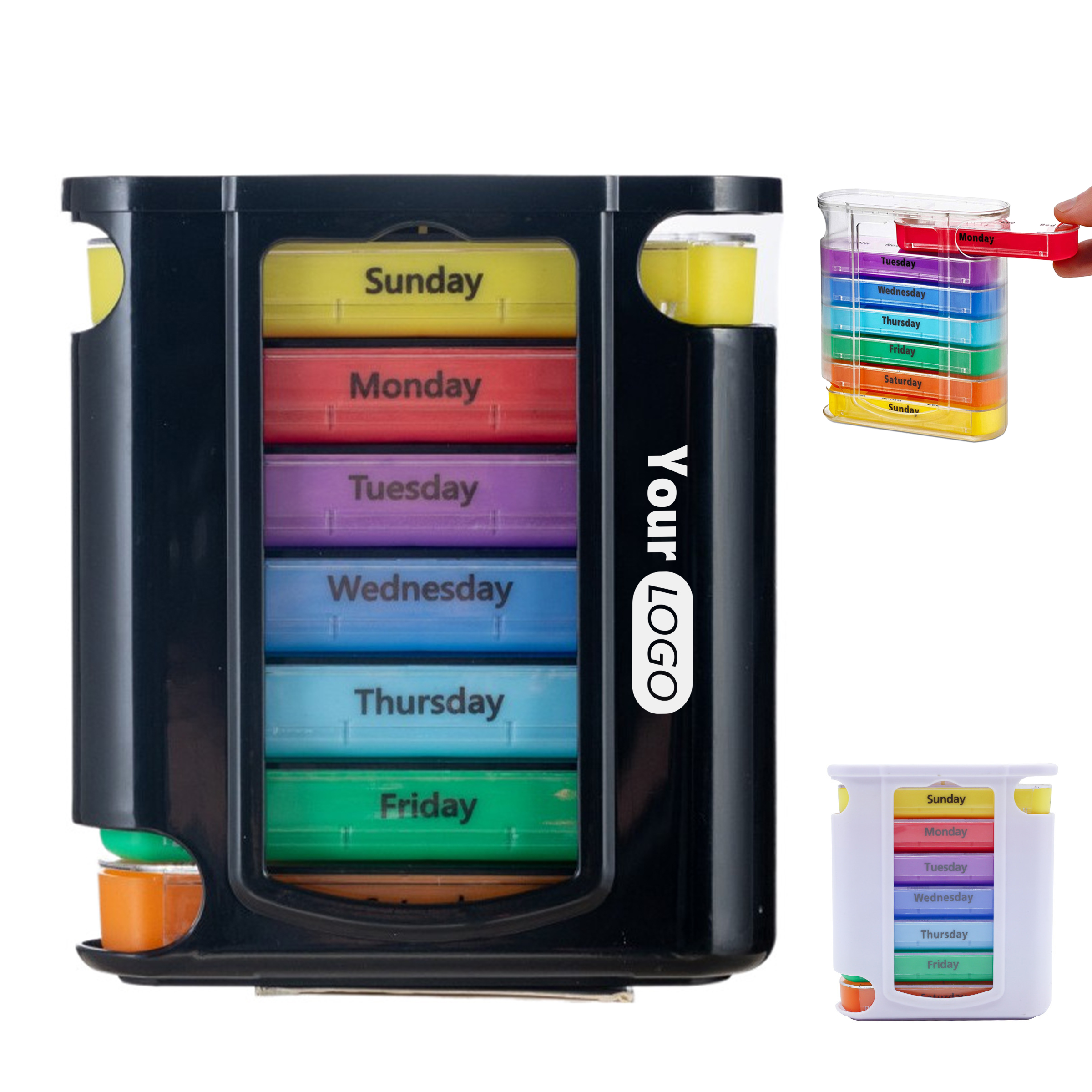 Pp 7-Day Pill Organizer With Color-Coded Compartments For Easy Medication Management 1