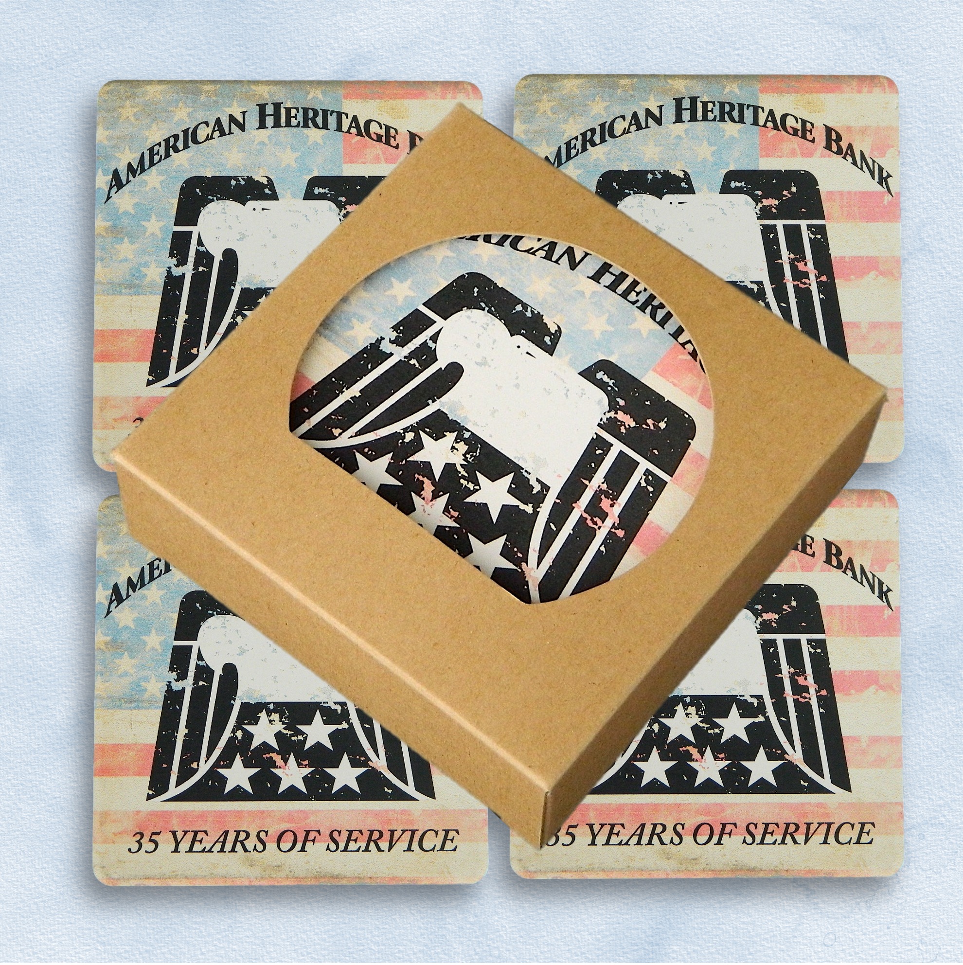 Set of 4 Square Absorbent Stone Coasters in Kraft Window Box - Basic Print 7