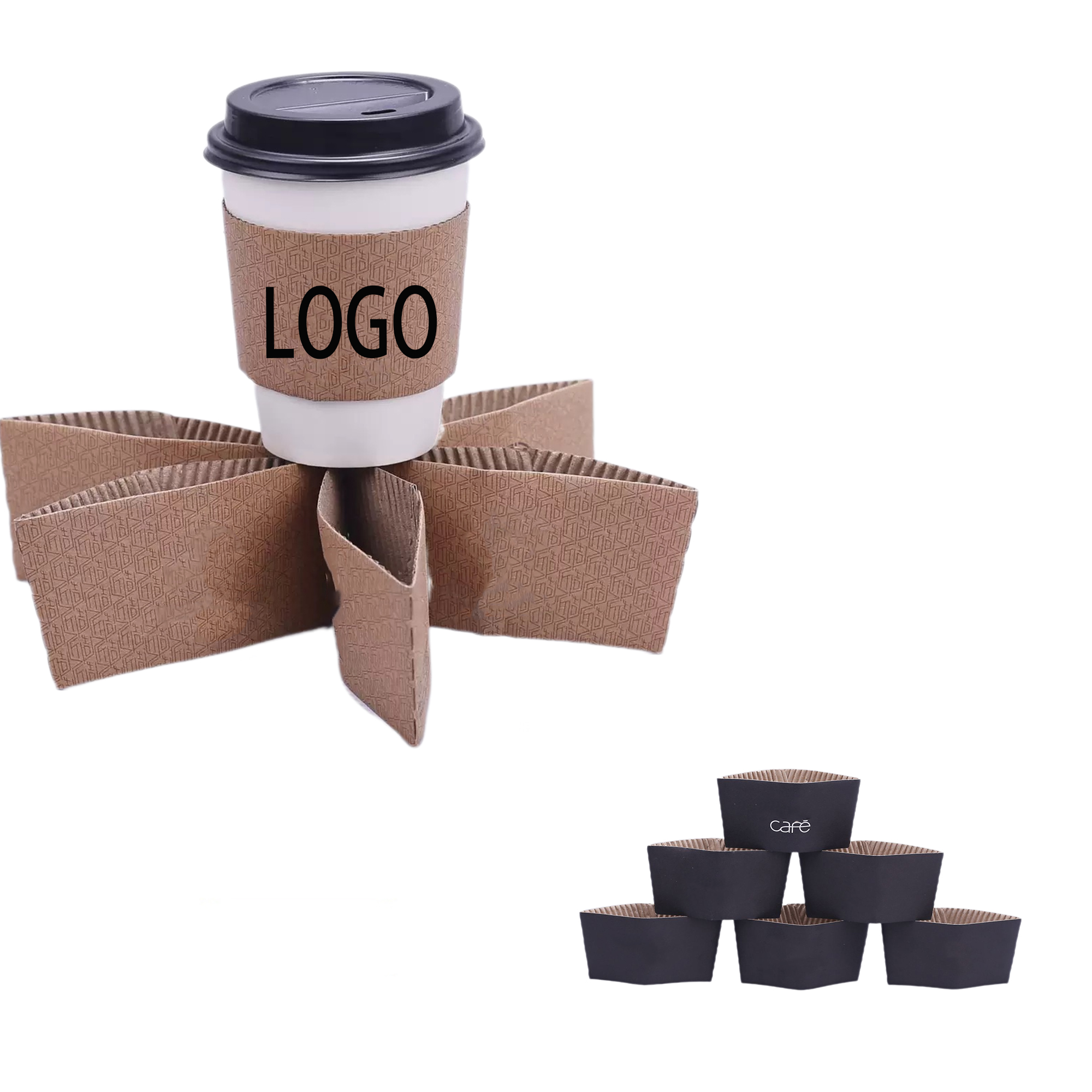 Kraft Paper Coffee Cup Cover Insulated Cup Sleev MOQ 100pcs 3