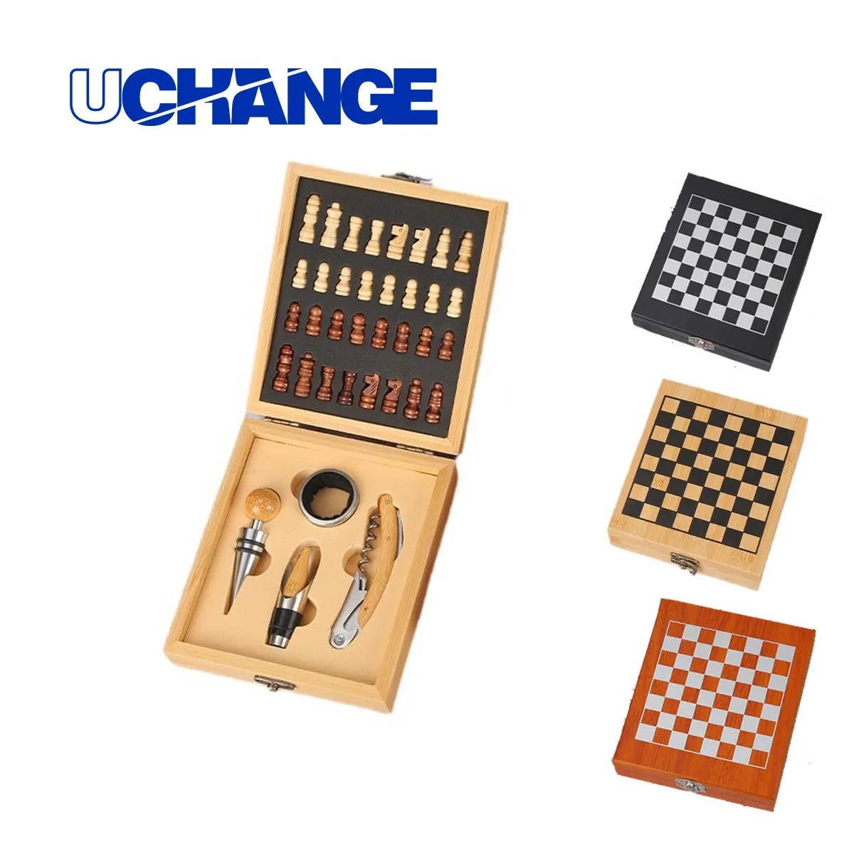 Bamboo Chess Board Wine Accessories Gift Set 5