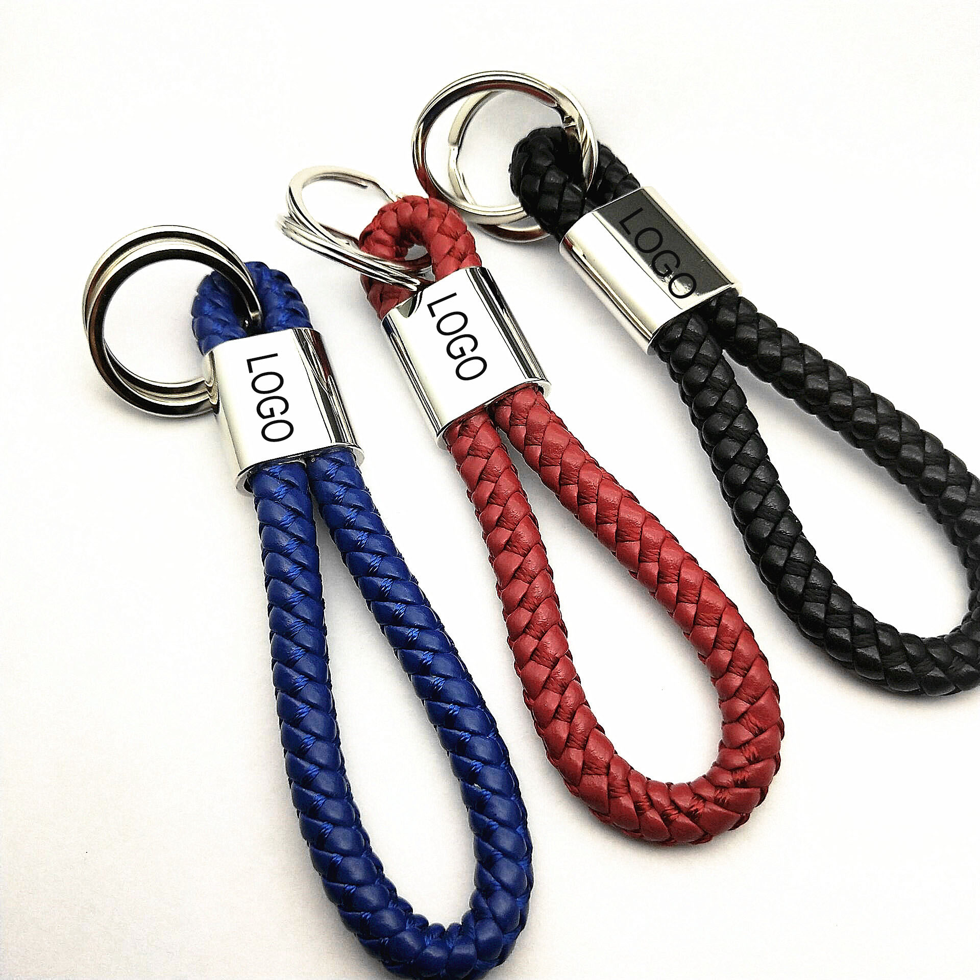 Colorful Braded Leather Key Chain Double Keyring 2