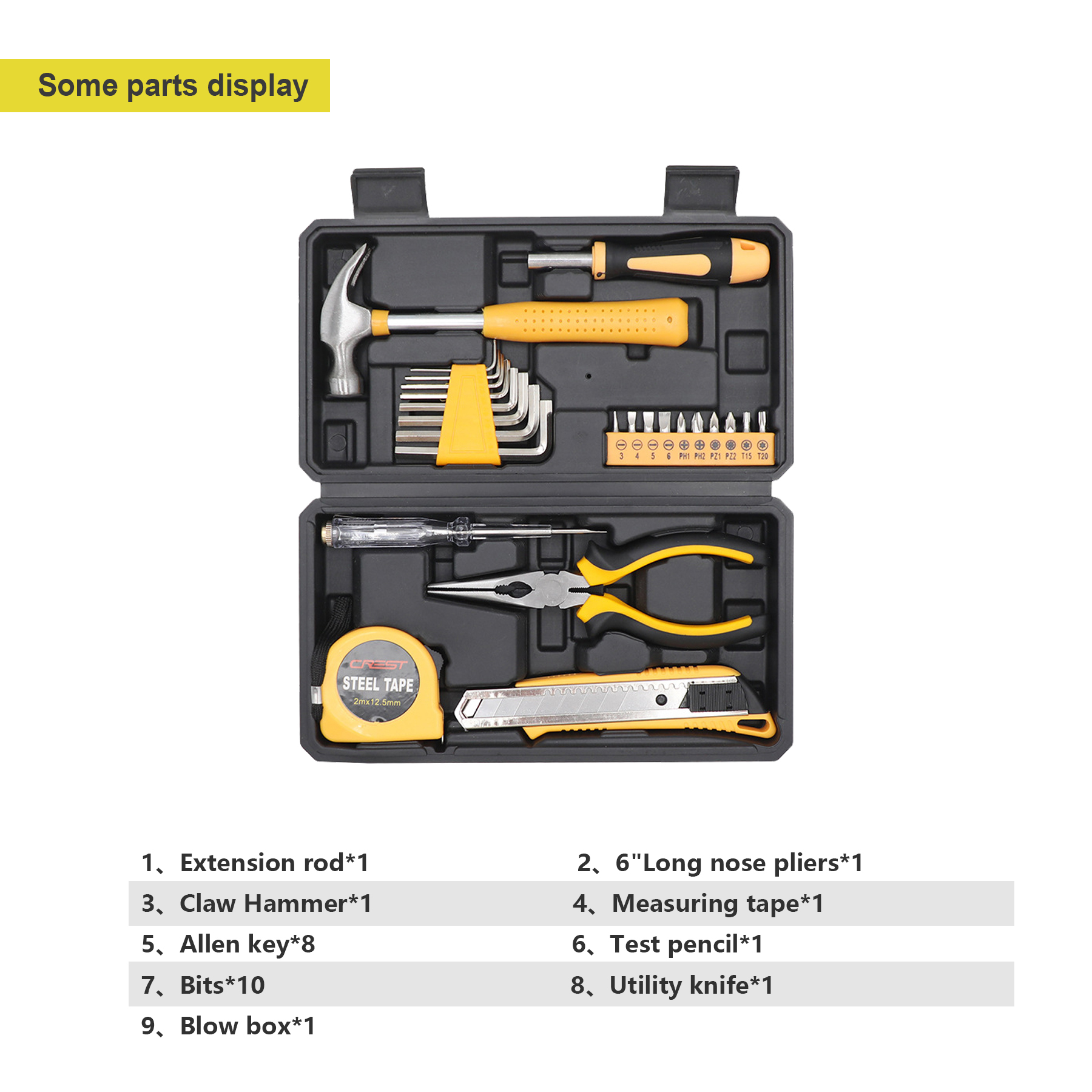 HandyPro 25pc Household Toolbox Set with Hammer, Screwdrivers, and Pliers 10