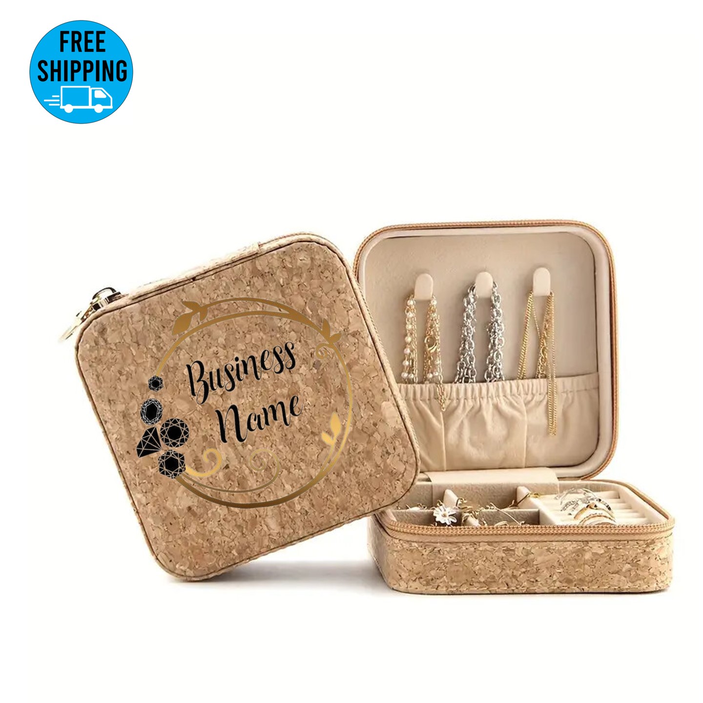 Retro portable travel cork Jewelry storage case/box 2
