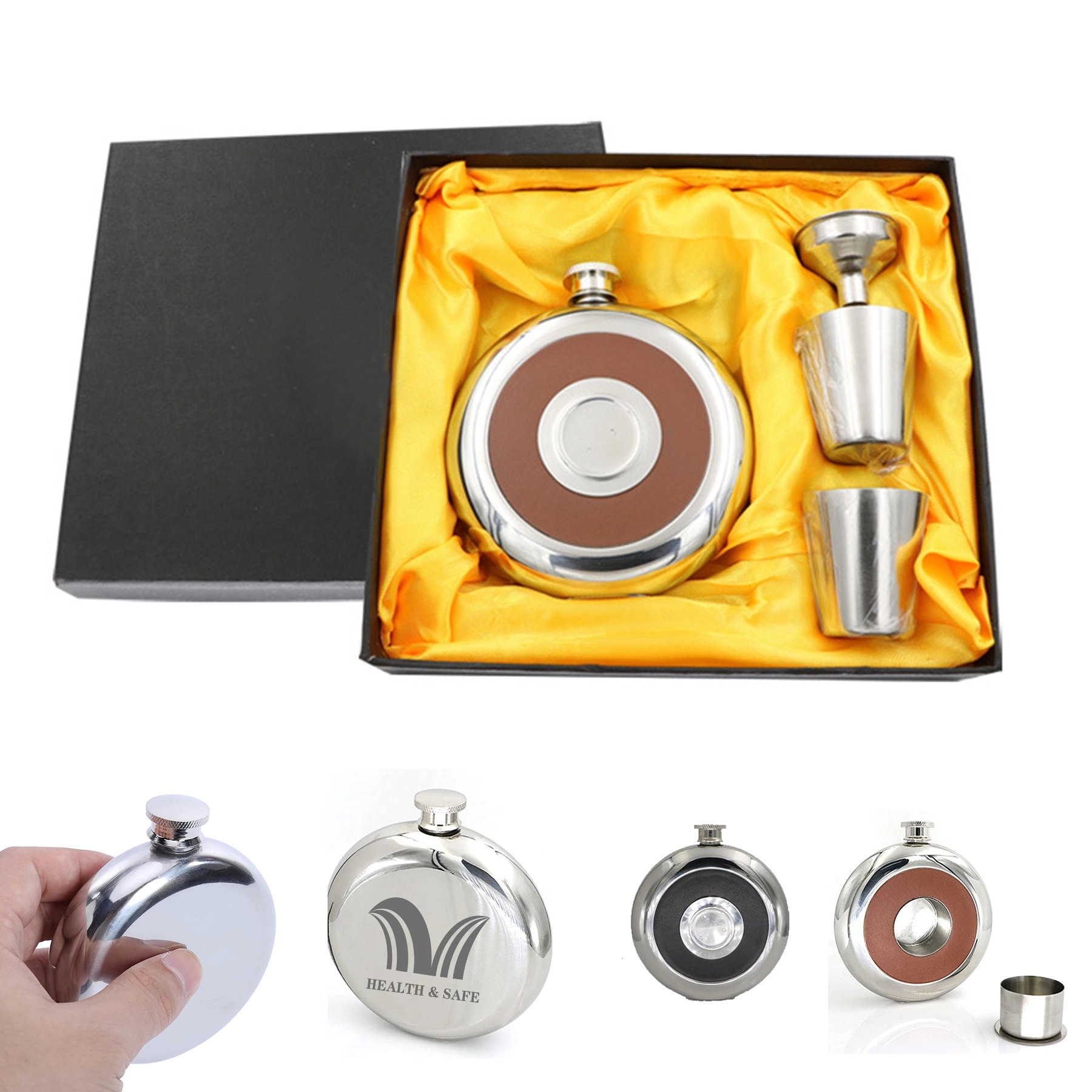 5oz Hip Flask with a Built-in Cup for Liquor, custom water bottle with logo imprint 2