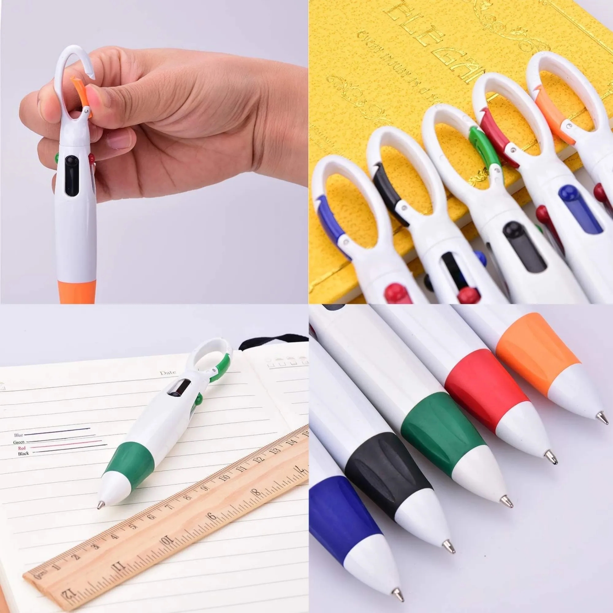 Plastic Carabiner 4-in-1 Retractable Ballpoint Pens 4