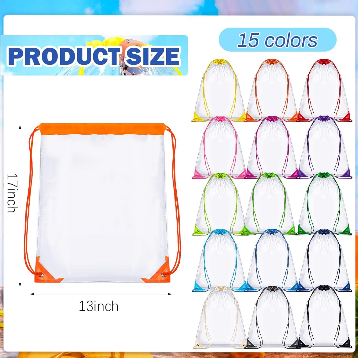 Clear PVC Drawstring Backpack (13" W x 17" H) 2