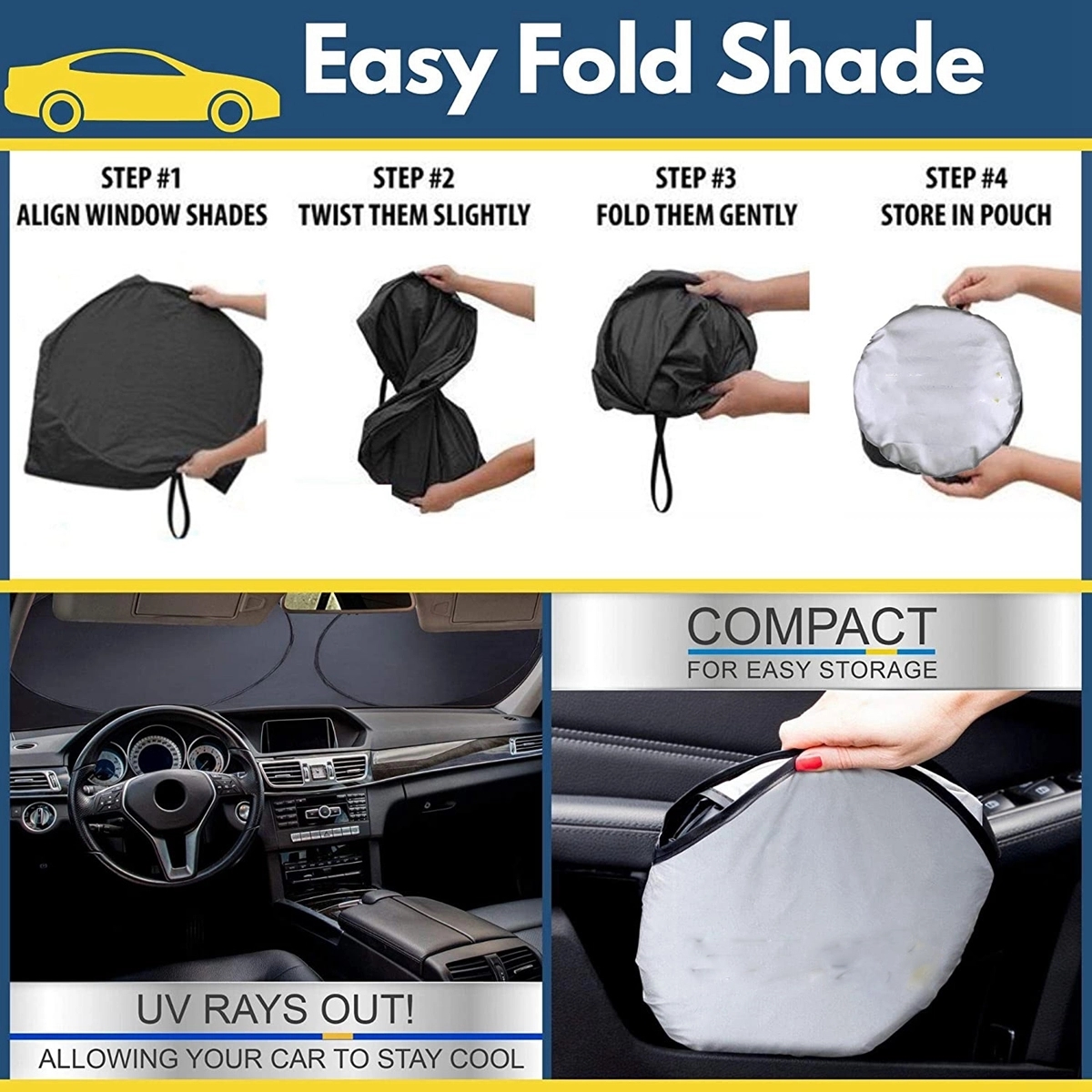 Car Windshield Sun Shade with Storage Pouch 1