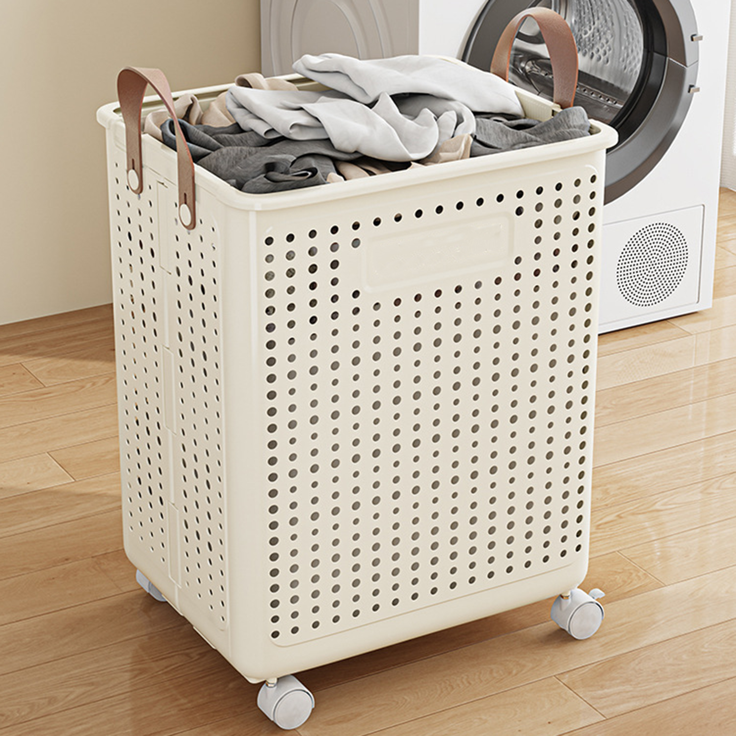 Portable Collapsible Laundry Basket w/ Wheels and Handle 6