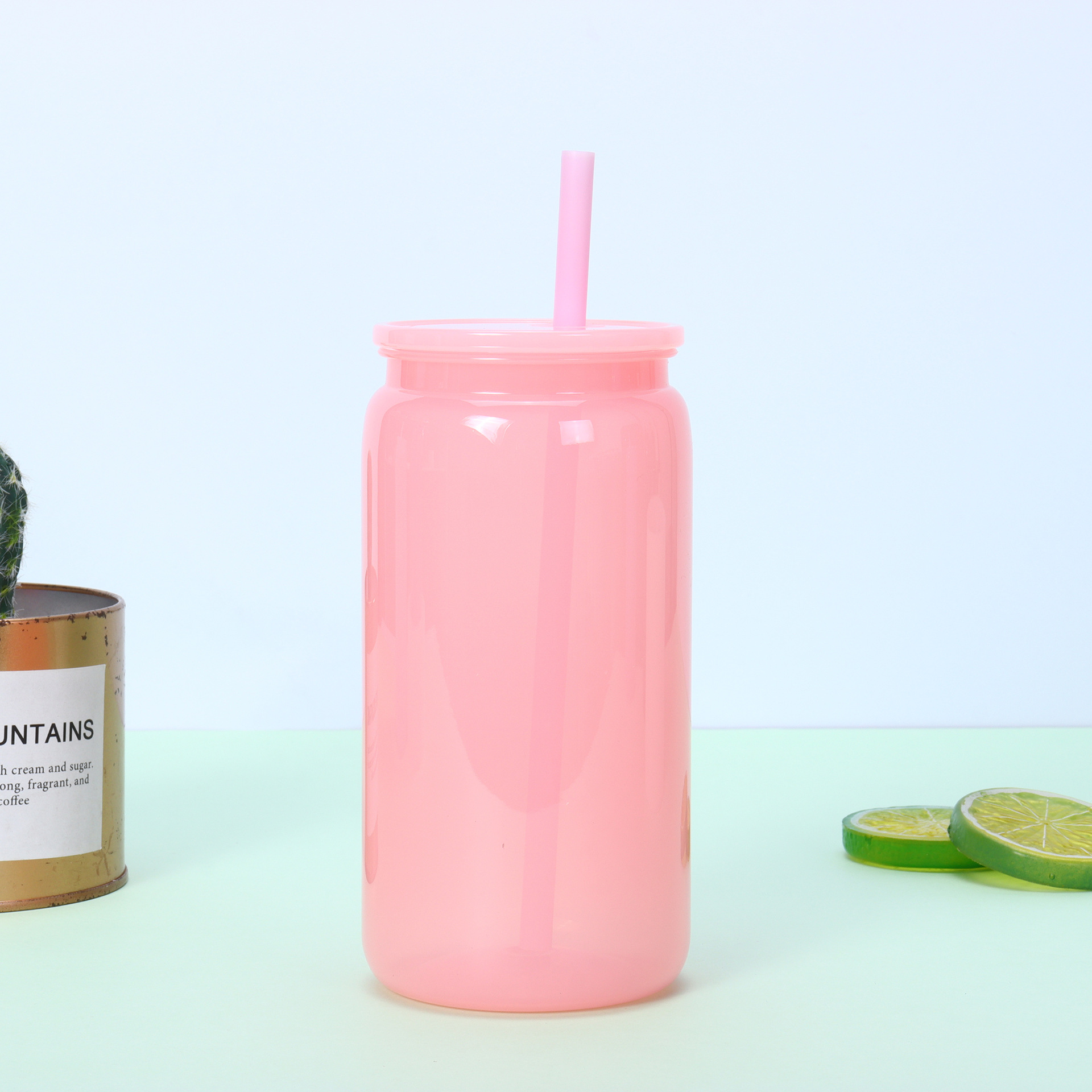 16 oz Plastic Tumbler with Straw and Lid 12