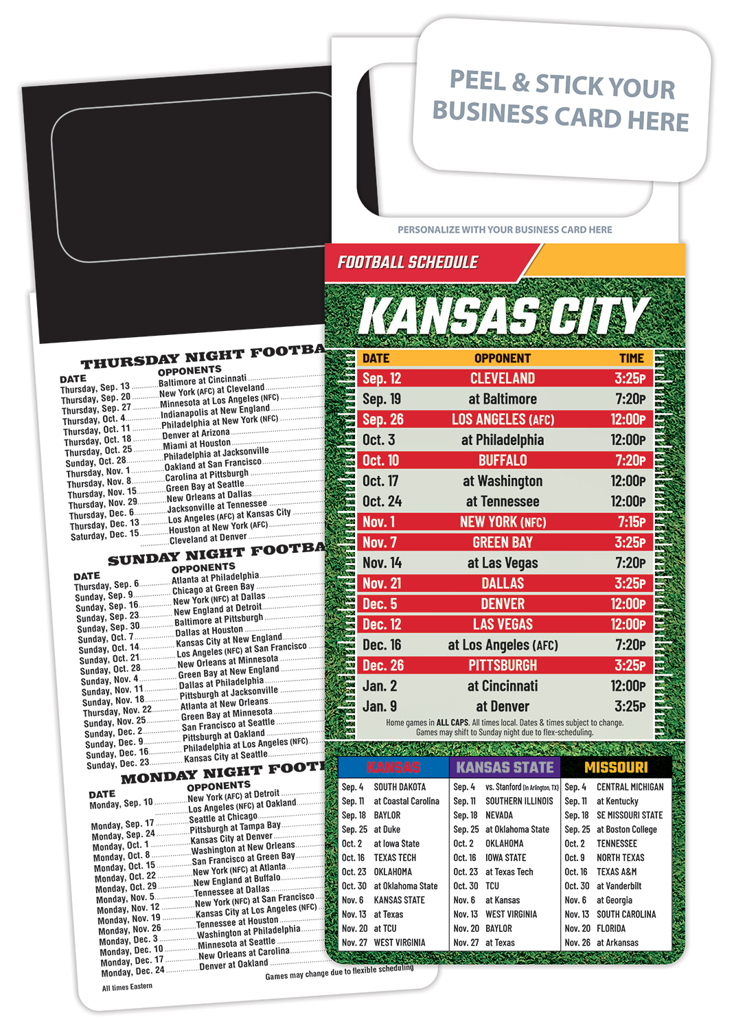 Pro Football Schedule Magnet - Peel and Stick Business Card (3.5x9) 1