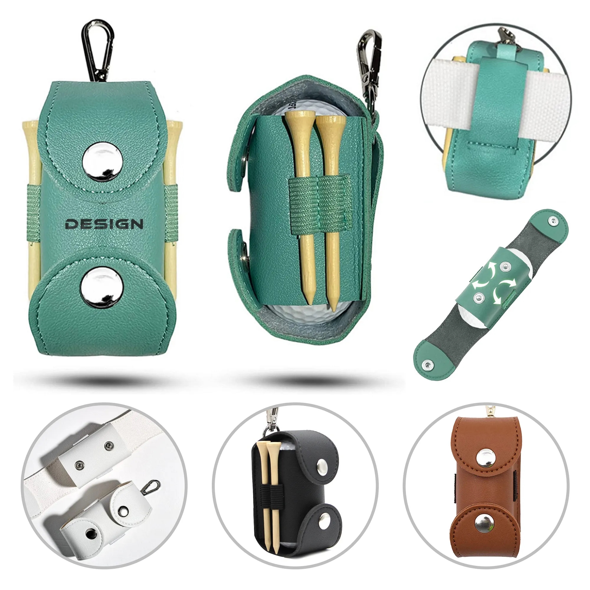 PU Leather Golf Ball Holder Waist Pouch 2
