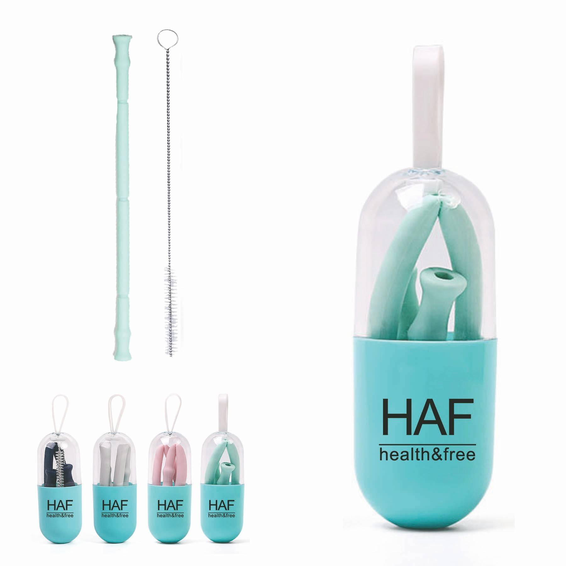 Reusable Collapsible Eco Silicone Drinking Straw With Case