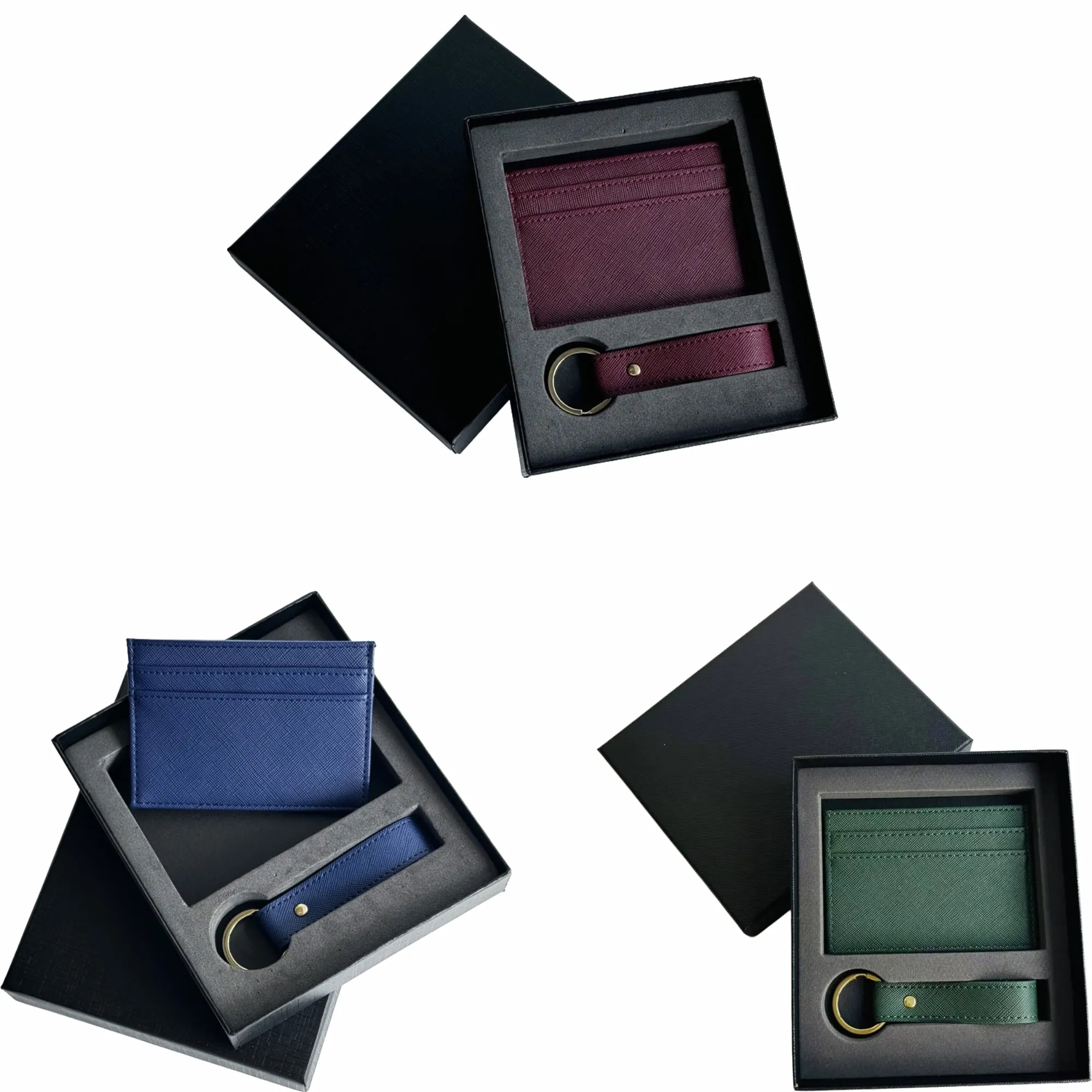 PU Leather Crosshatch Card Keychain Set 2