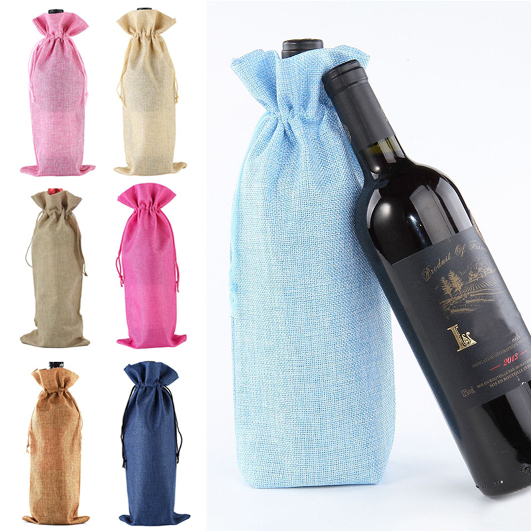 Reusable Burlap Wine Bottle Gift Bags 3