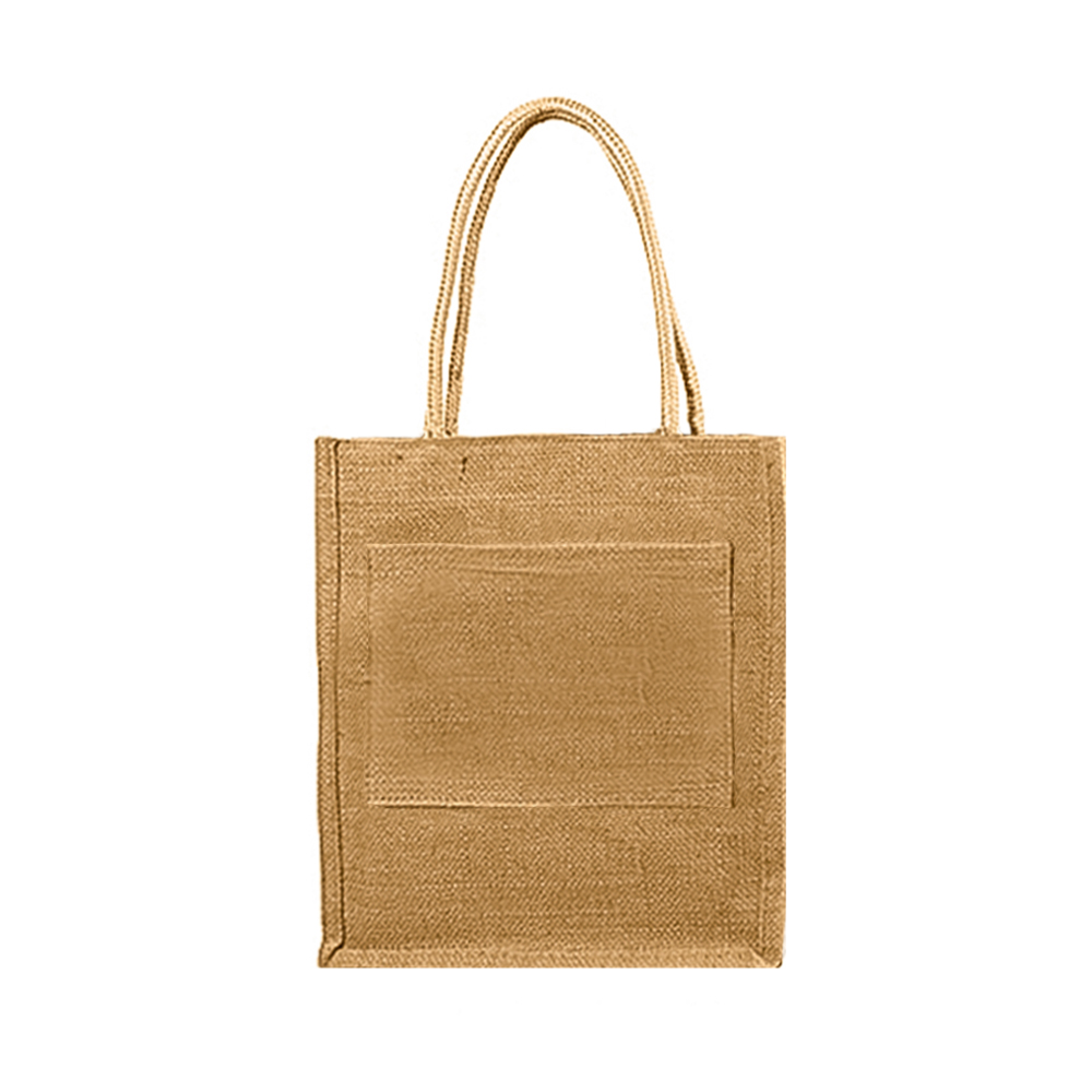 Natural Hook & Loop Closure Jute Tote Bag W/ Front Pocket, custom tote bag with logo imprint 4