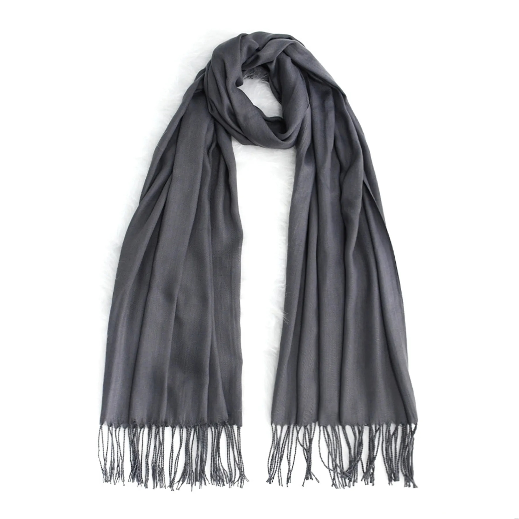 Soft Solid Shawl Wrap Scarf With Fringes MOQ 30PCS 4