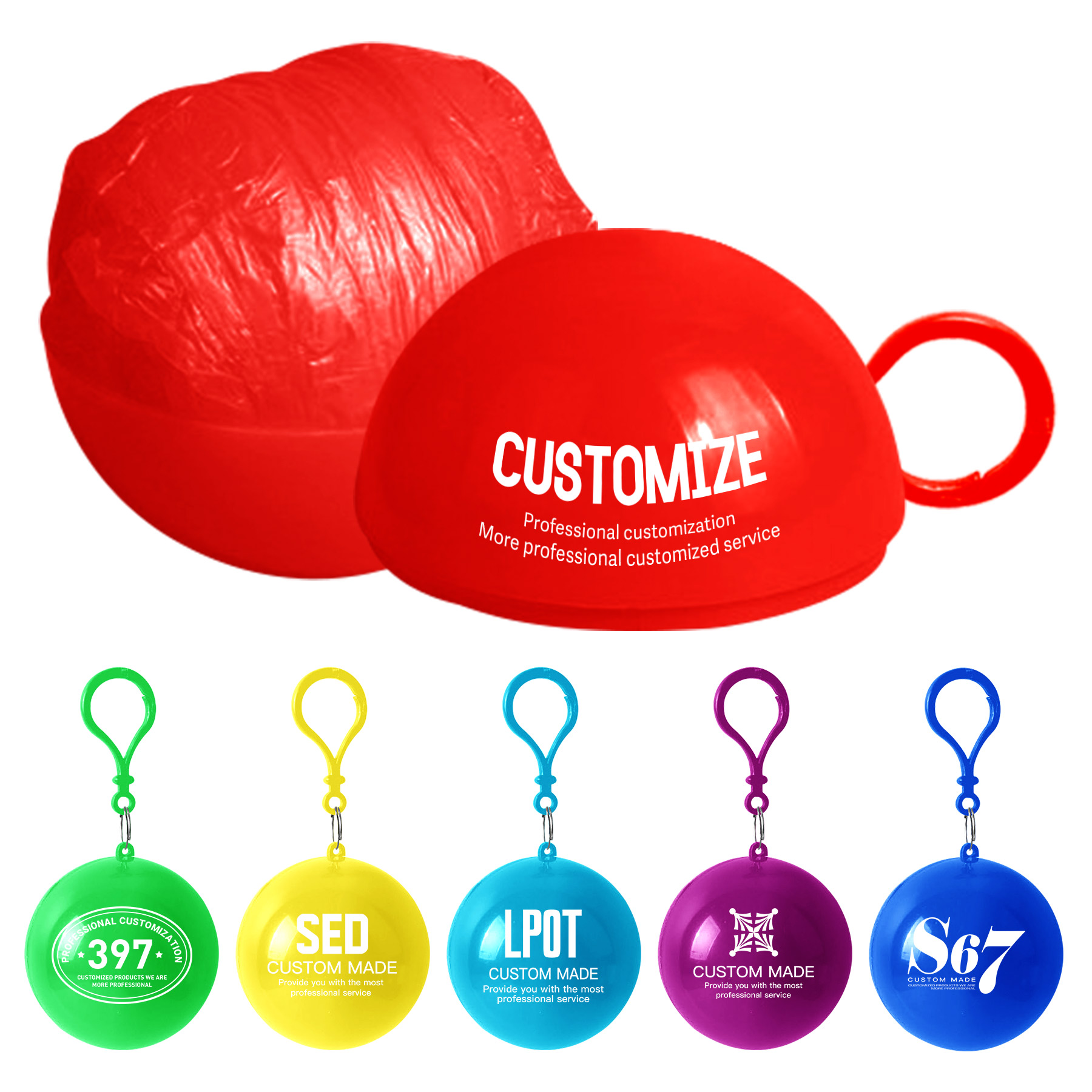 Disposable Raincoat Ponchos with Keychain Ball, custom jacket with logo imprint 11