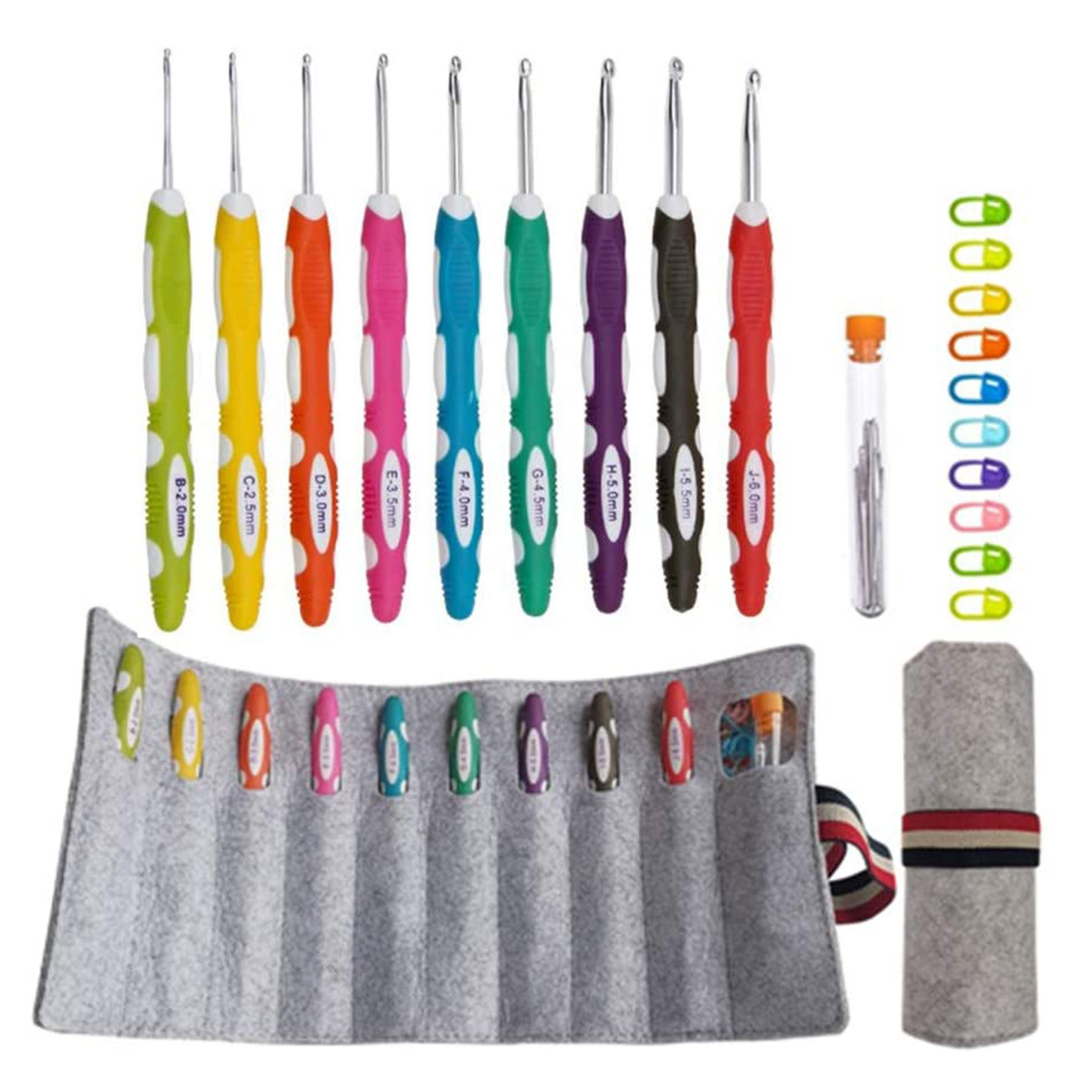 Ergonomic Crochet Hooks Set with Roll Felt Bag