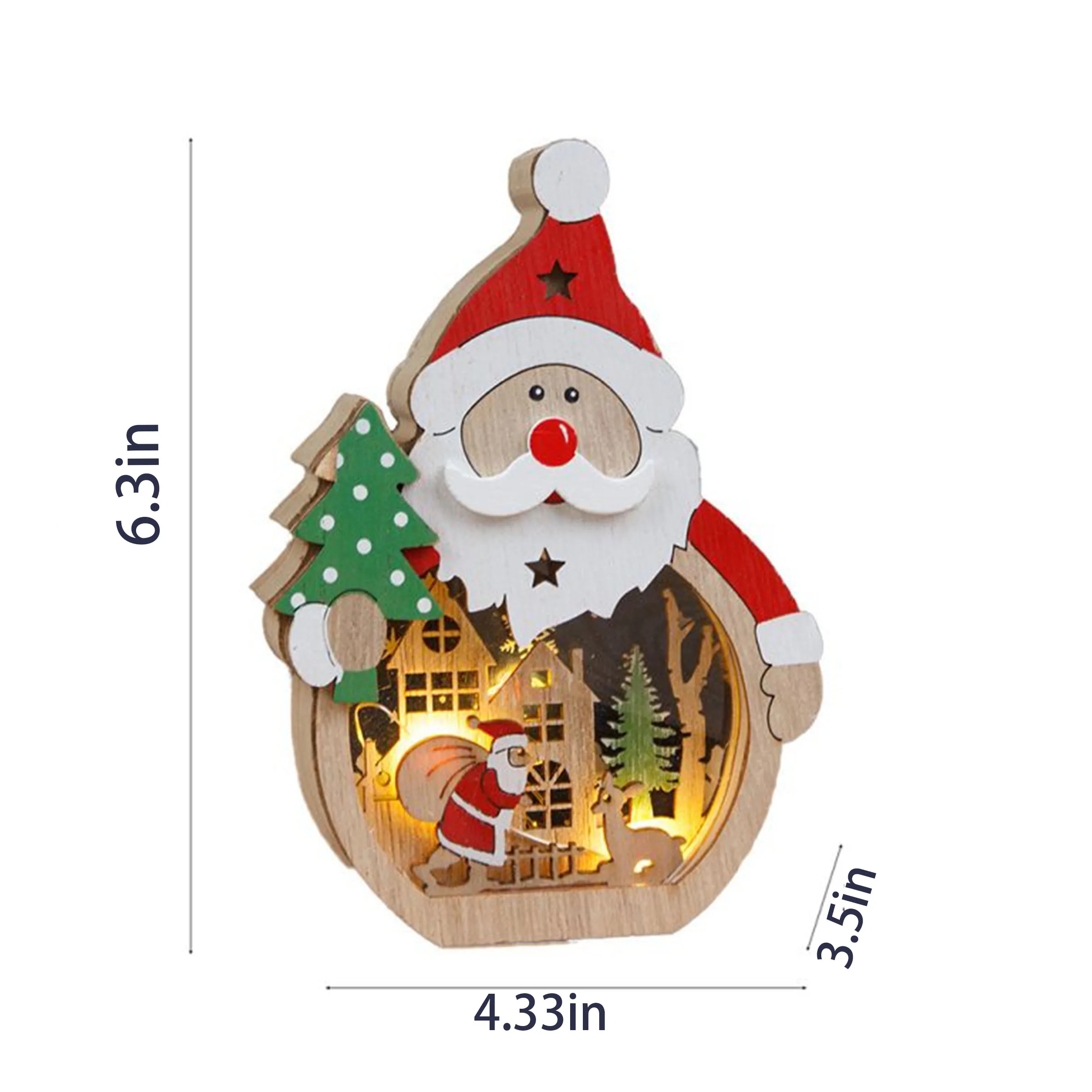 Wooden Led Illuminated Santa Claus Ornament 2