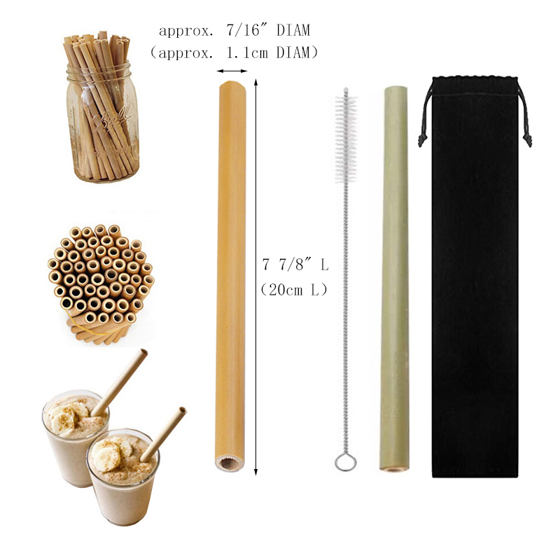 Jumbo Reusable Bamboo Drinking Straw W/ Cleaning Brush In Carrying Pouch 1
