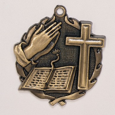 Bible Cross Wreath Medal, 1 3/4" 2