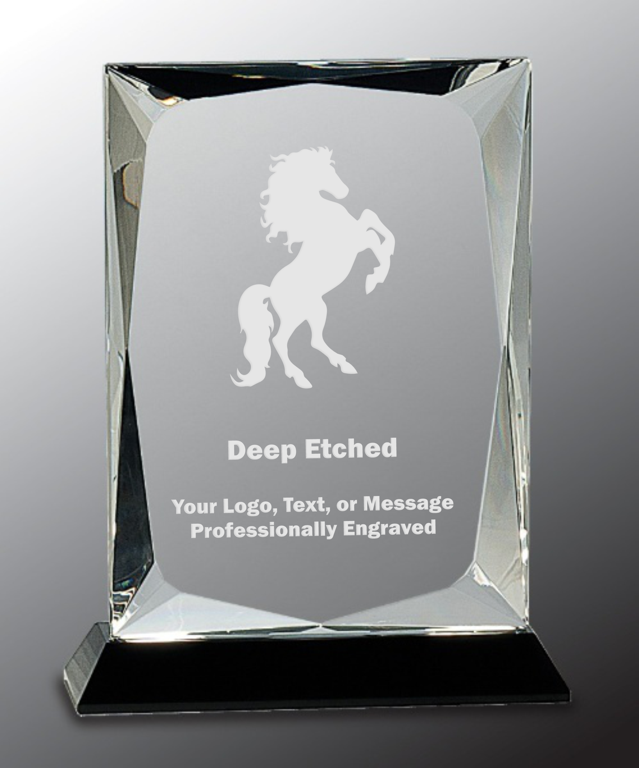 8" Clear Crystal Rectangle Award on Black Base