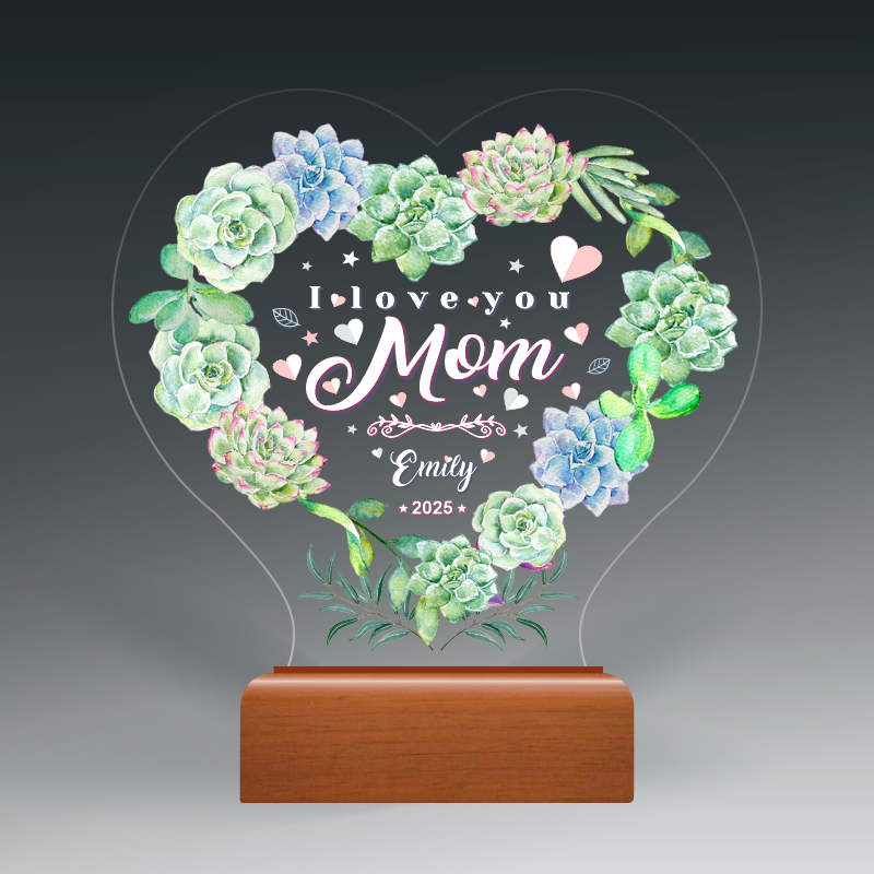 Custom Cut acrylic with color in wood base 7