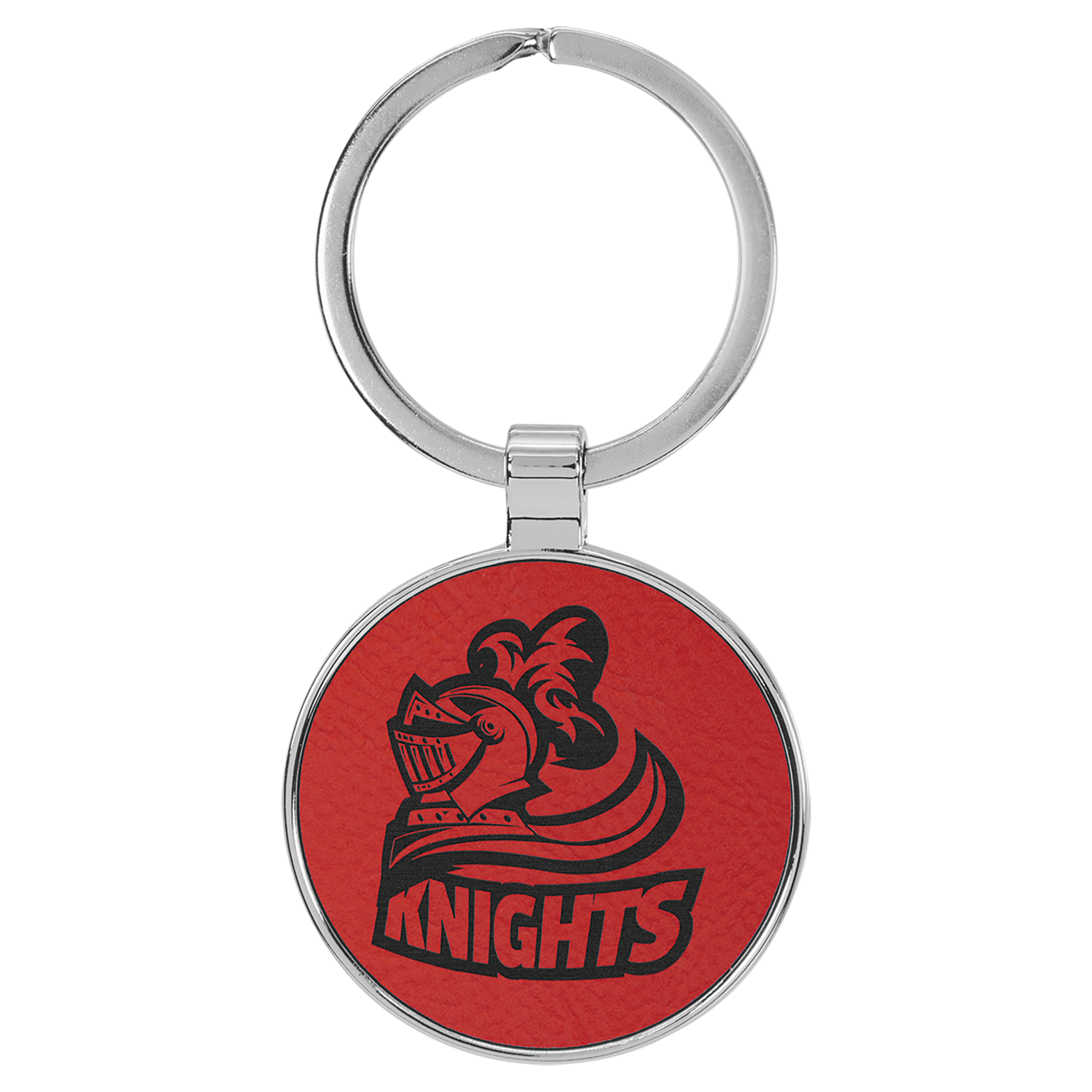 1 1/2" Leatherette/Metal Red Round Keychain 1