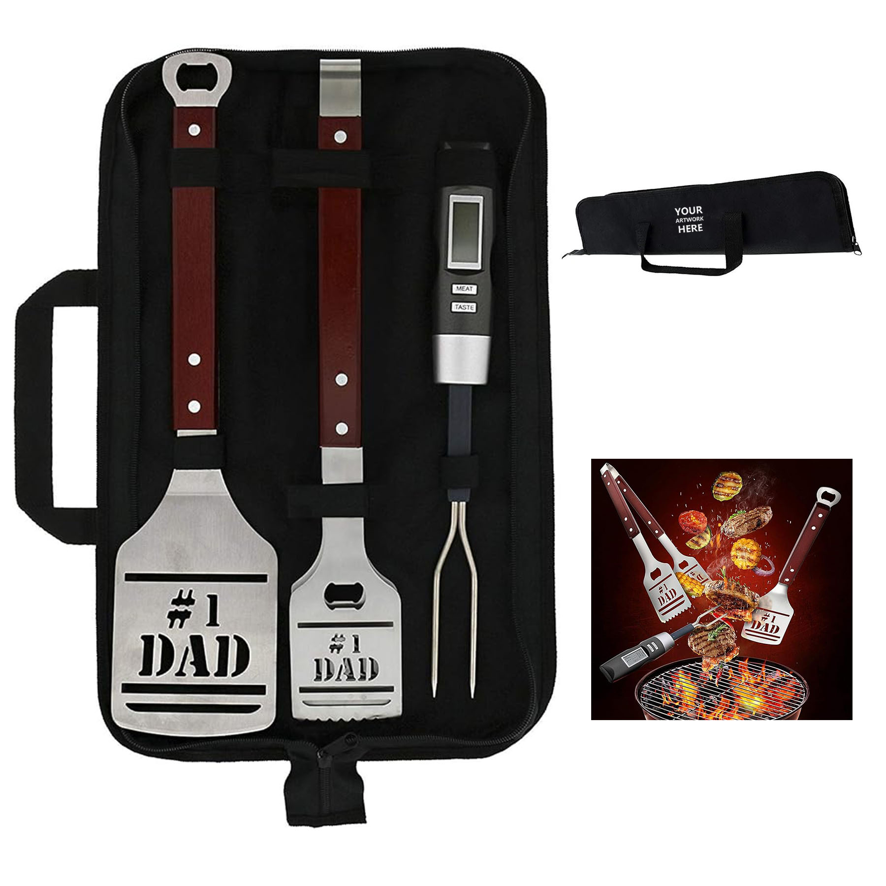 BBQ Grill Tools Set with Thermometer 3