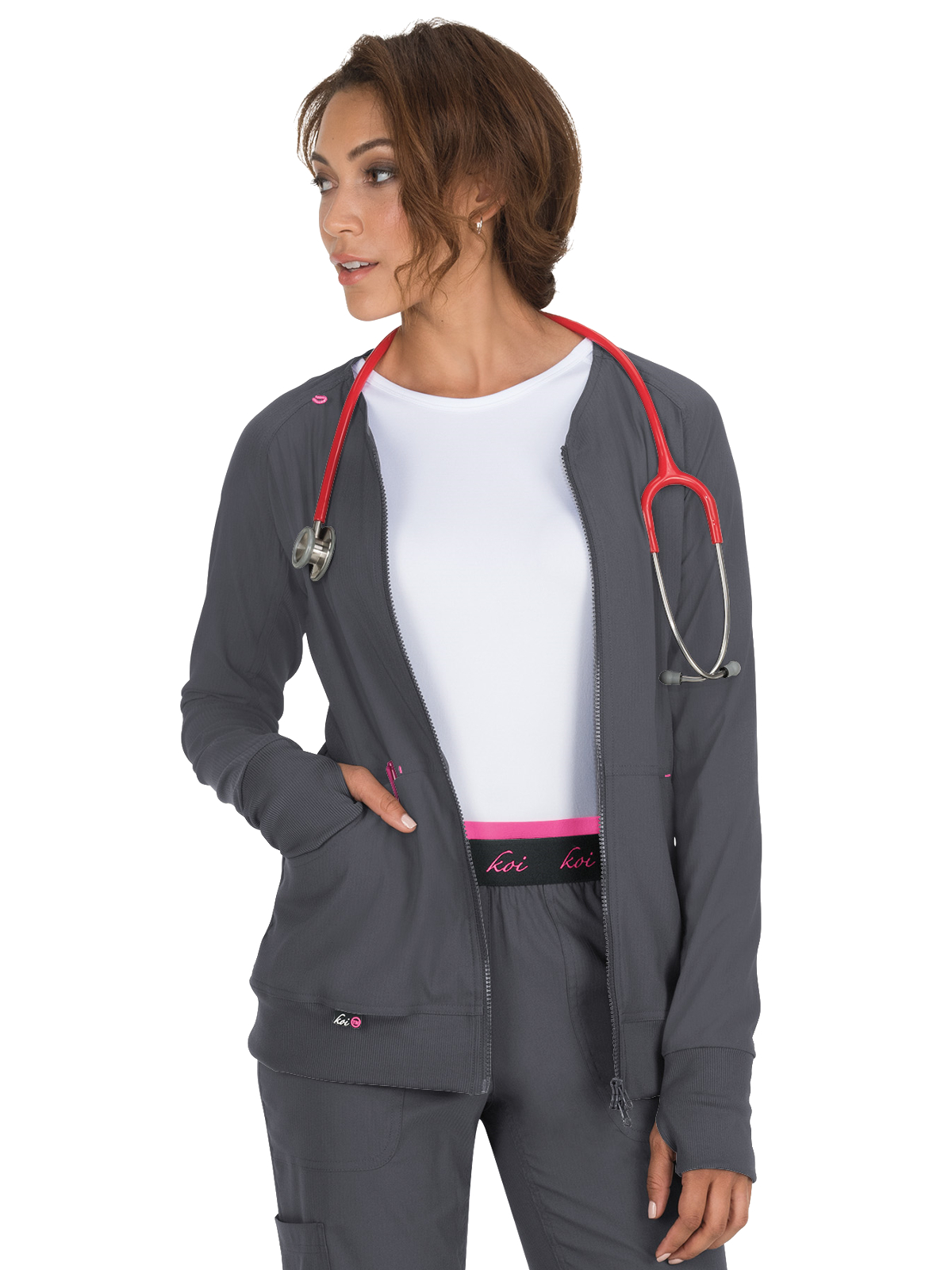 koi - Lite - Women's Three-Pocket 2-Way Zipper Clarity Jacket 10