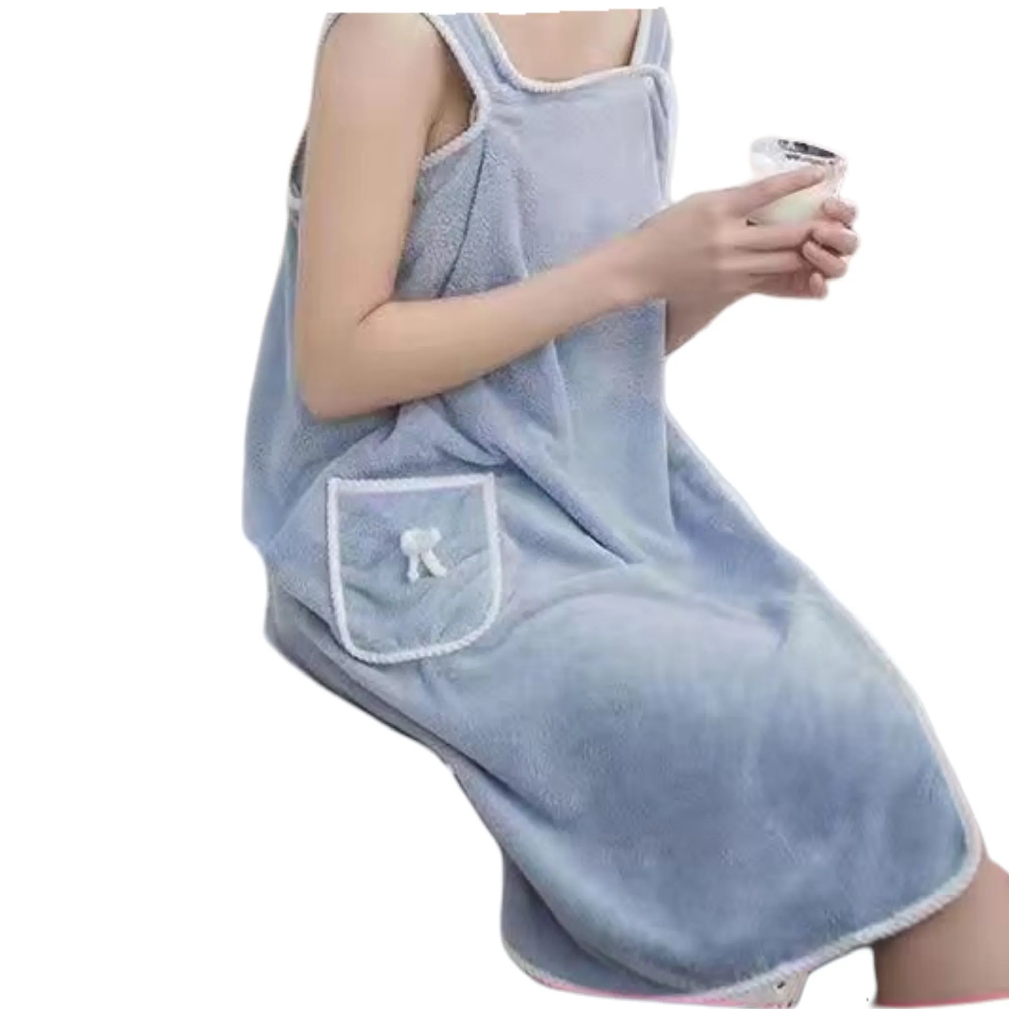 Soft Coral Fleece Sleeveless Bathrobe 3