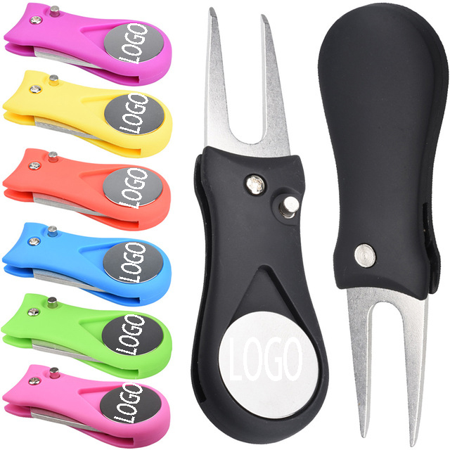 Metal Foldable Golf Divot Tool w/ Pop-up Button And Magnetic Ball Marker 6