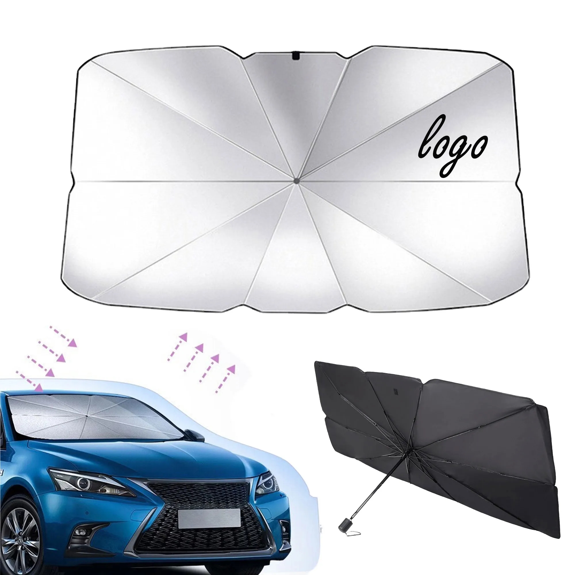 MOQ 10 Car Front Glass Umbrella Type Reflective Sunshade