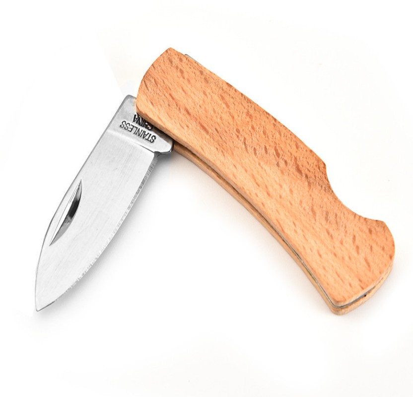 Stainless Steel Folding Pocket Knife with Wooden Handle 2