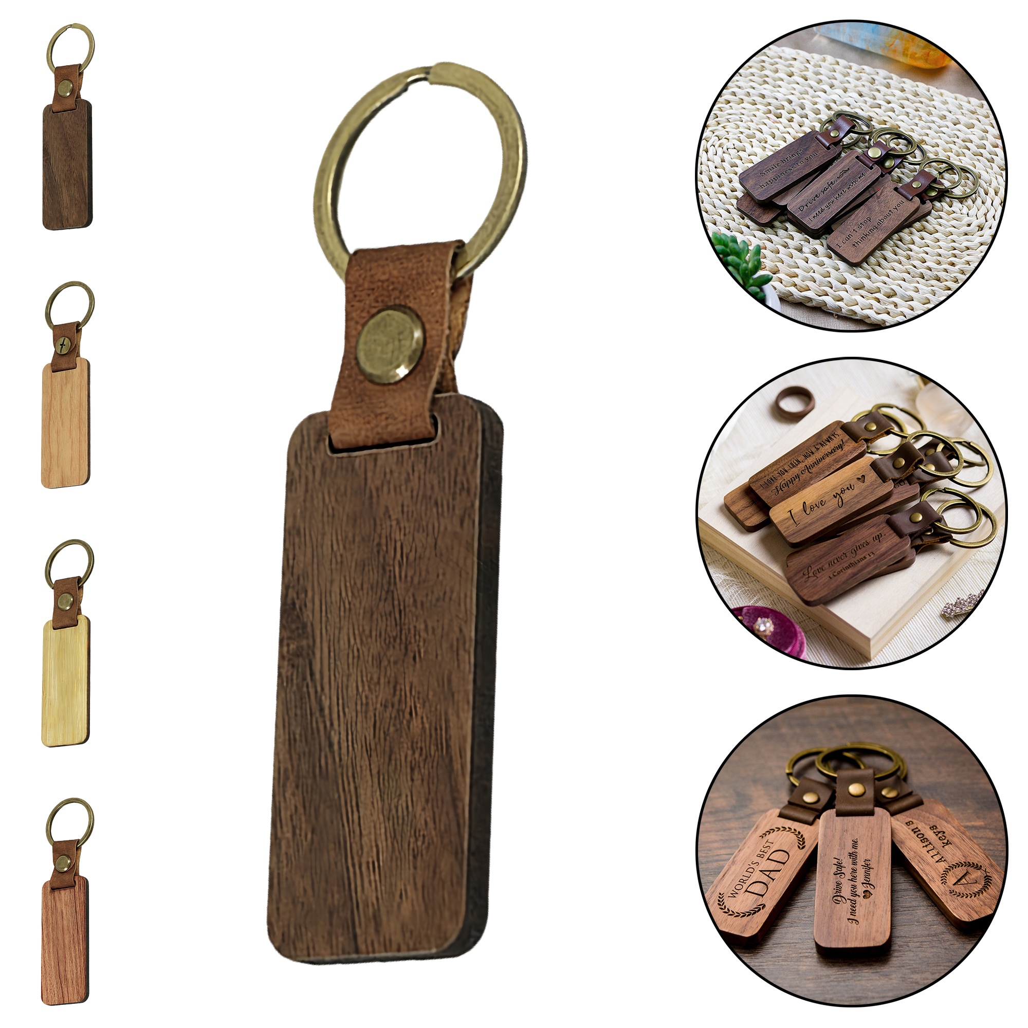 PU Leather Wooden Keychain New Style Mini Car Key Ring Handcrafted Gift 2
