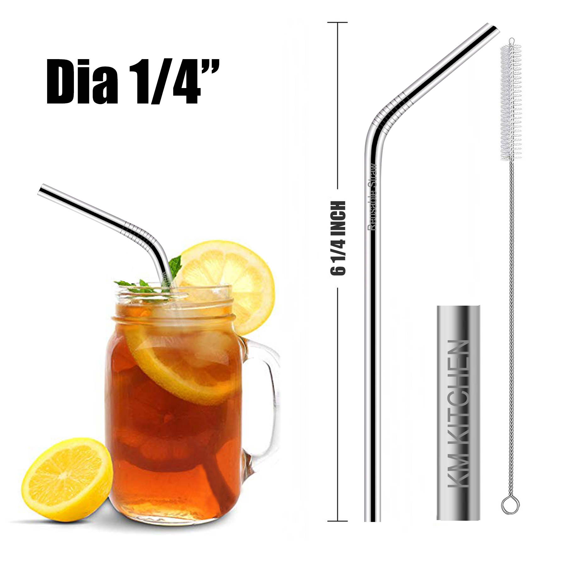 6 1/4"L 1/4"Dia Stainless Steel Straws 2