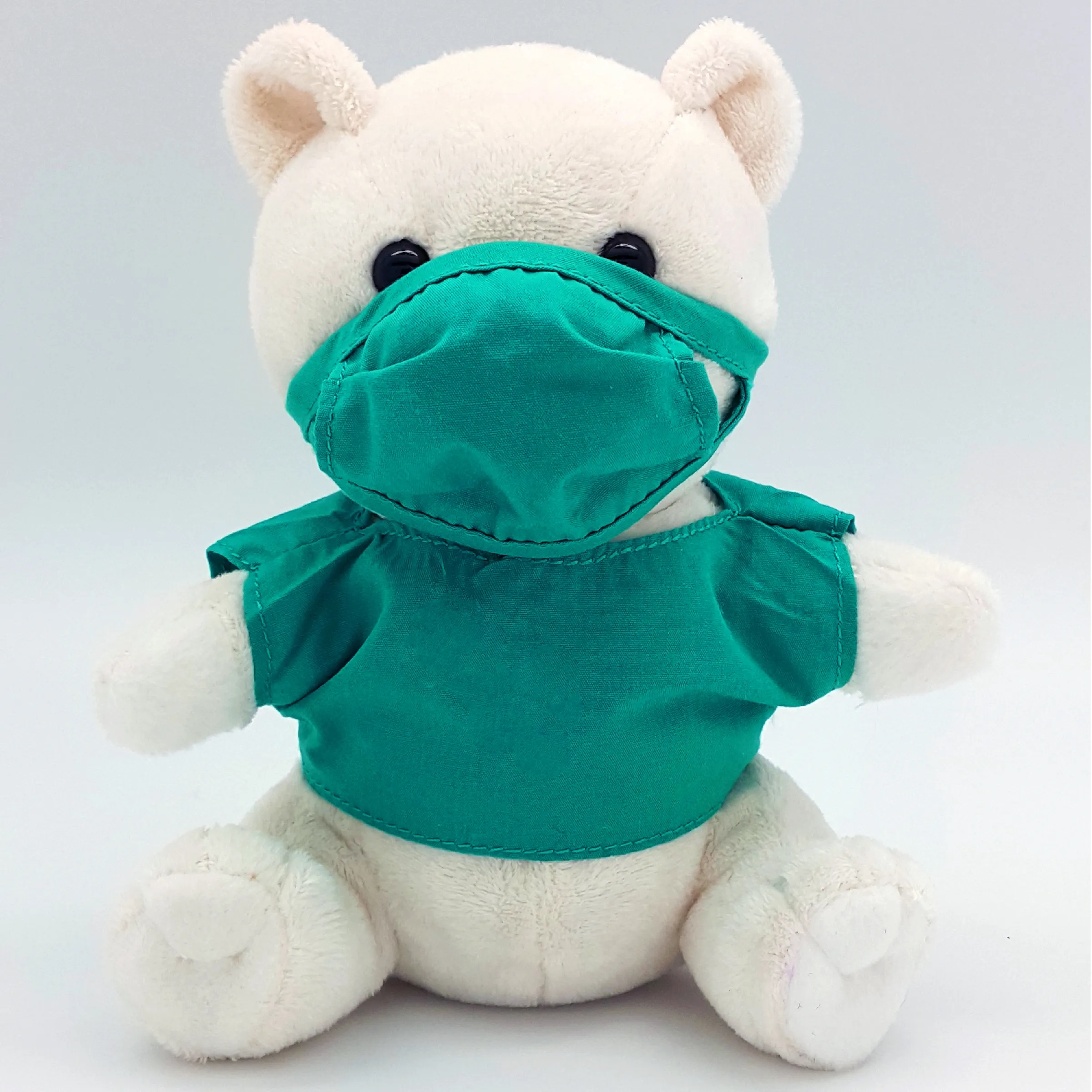6" Beanie White Bear with Scrub Suit & Embroidered Eyes 1