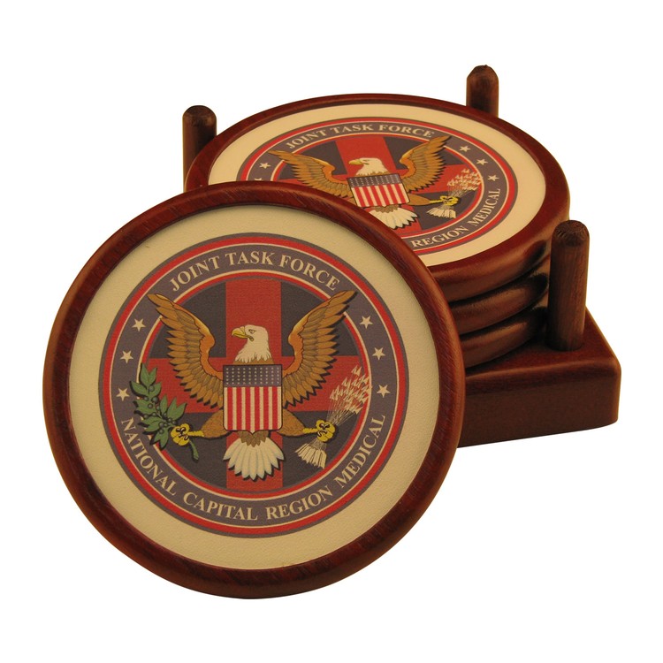 Round Wood 4 Coaster Set 12