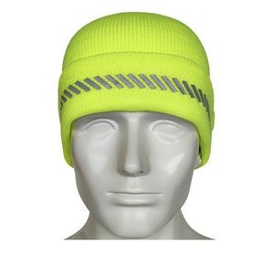 Reflective Striped Lined Fluorescent Knitted Beanie Hat 1